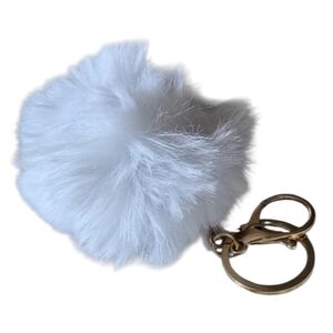 Purse/Keychain White Fluffy Pom Pom Charm with Gold Accent NEW